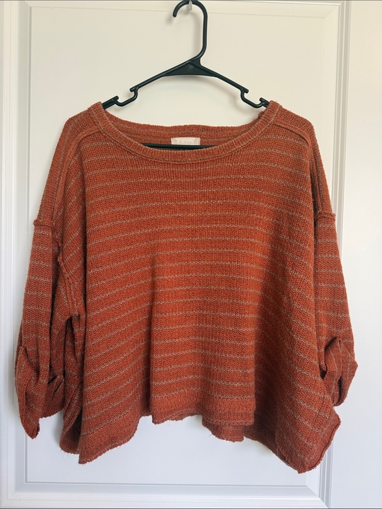 Altar'd State Sweaters - Altar’d State Oversized with 3/4 Sleeve Rust Striped Knit Sweater - Women